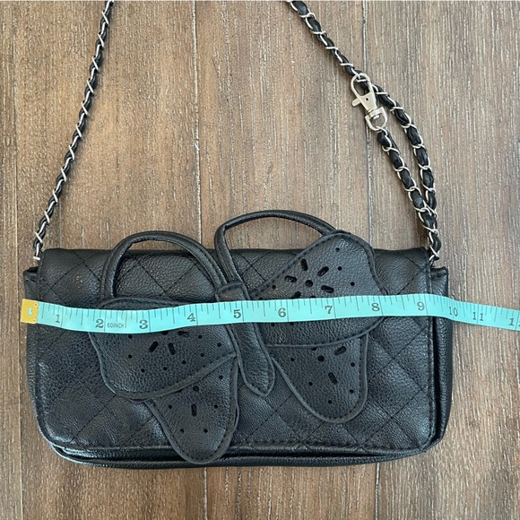 Mini Pouchet Shoulder Bag Crossbody Quilted Butterfly 90’s Y2K Embossed Black - Picture 6 of 7